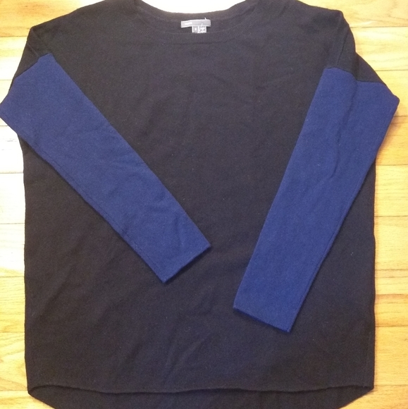 Vince Colorblock Sweater High Low WOOL CASHMERE Navy Blue Crew Neck Oversized S - Picture 2 of 11